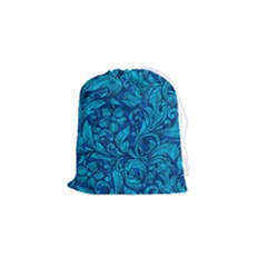 Blue Floral Pattern Texture, Floral Ornaments Texture Drawstring Pouch (small)