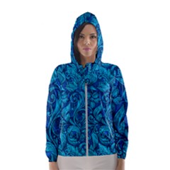 Blue Floral Pattern Texture, Floral Ornaments Texture Women s Hooded Windbreaker by nateshop