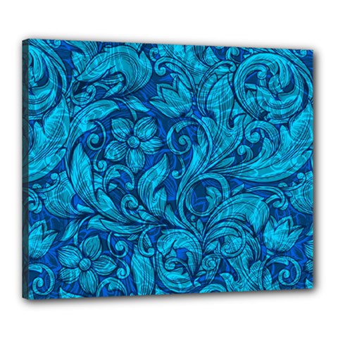 Blue Floral Pattern Texture, Floral Ornaments Texture Canvas 24  X 20  (stretched) by nateshop