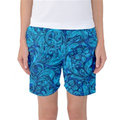 Blue Floral Pattern Texture, Floral Ornaments Texture Women s Basketball Shorts by nateshop