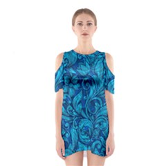 Blue Floral Pattern Texture, Floral Ornaments Texture Shoulder Cutout One Piece Dress by nateshop