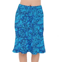 Blue Floral Pattern Texture, Floral Ornaments Texture Short Mermaid Skirt by nateshop