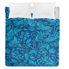 Blue Floral Pattern Texture, Floral Ornaments Texture Duvet Cover Double Side (queen Size) by nateshop