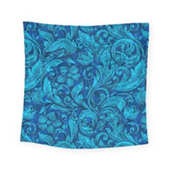 Blue Floral Pattern Texture, Floral Ornaments Texture Square Tapestry (small) by nateshop