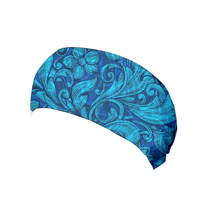 Blue Floral Pattern Texture, Floral Ornaments Texture Yoga Headband