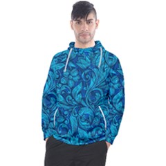 Blue Floral Pattern Texture, Floral Ornaments Texture Men s Pullover Hoodie