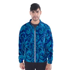 Blue Floral Pattern Texture, Floral Ornaments Texture Men s Windbreaker by nateshop