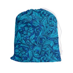 Blue Floral Pattern Texture, Floral Ornaments Texture Drawstring Pouch (2xl) by nateshop