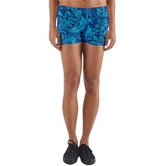 Blue Floral Pattern Texture, Floral Ornaments Texture Yoga Shorts by nateshop