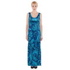 Blue Floral Pattern Texture, Floral Ornaments Texture Thigh Split Maxi Dress by nateshop