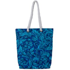 Blue Floral Pattern Texture, Floral Ornaments Texture Full Print Rope Handle Tote (small) by nateshop