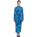 Blue Floral Pattern Texture, Floral Ornaments Texture Turtleneck Maxi Dress View1