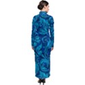 Blue Floral Pattern Texture, Floral Ornaments Texture Turtleneck Maxi Dress View2