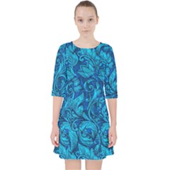 Blue Floral Pattern Texture, Floral Ornaments Texture Quarter Sleeve Pocket Dress by nateshop