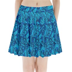 Blue Floral Pattern Texture, Floral Ornaments Texture Pleated Mini Skirt by nateshop