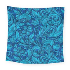 Blue Floral Pattern Texture, Floral Ornaments Texture Square Tapestry (large) by nateshop