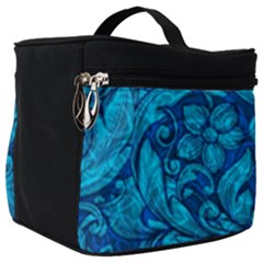 Blue Floral Pattern Texture, Floral Ornaments Texture Make Up Travel Bag (big)