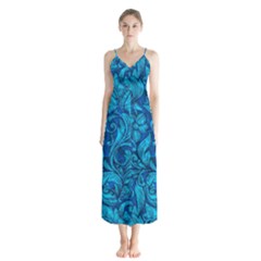 Blue Floral Pattern Texture, Floral Ornaments Texture Button Up Chiffon Maxi Dress by nateshop