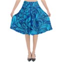 Blue Floral Pattern Texture, Floral Ornaments Texture Flared Midi Skirt View1