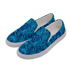 Blue Floral Pattern Texture, Floral Ornaments Texture Women s Canvas Slip Ons by nateshop