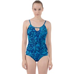 Blue Floral Pattern Texture, Floral Ornaments Texture Cut Out Top Tankini Set by nateshop