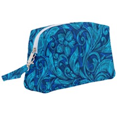 Blue Floral Pattern Texture, Floral Ornaments Texture Wristlet Pouch Bag (large) by nateshop