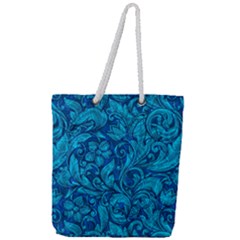 Blue Floral Pattern Texture, Floral Ornaments Texture Full Print Rope Handle Tote (large) by nateshop