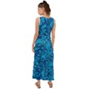 Blue Floral Pattern Texture, Floral Ornaments Texture V-Neck Chiffon Maxi Dress View2