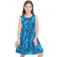 Blue Floral Pattern Texture, Floral Ornaments Texture Kids  Skater Dress by nateshop