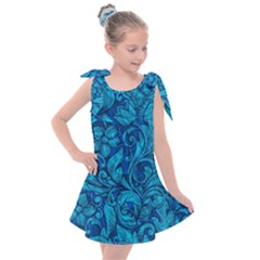 Blue Floral Pattern Texture, Floral Ornaments Texture Kids  Tie Up Tunic Dress by nateshop