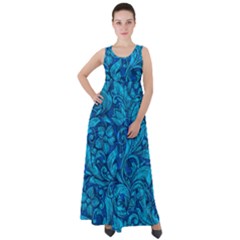 Blue Floral Pattern Texture, Floral Ornaments Texture Empire Waist Velour Maxi Dress by nateshop