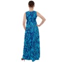 Blue Floral Pattern Texture, Floral Ornaments Texture Empire Waist Velour Maxi Dress View2