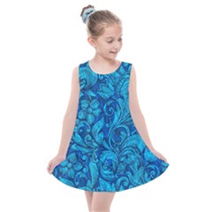 Blue Floral Pattern Texture, Floral Ornaments Texture Kids  Summer Dress by nateshop