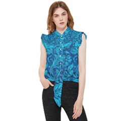 Blue Floral Pattern Texture, Floral Ornaments Texture Frill Detail Shirt by nateshop