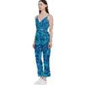 Blue Floral Pattern Texture, Floral Ornaments Texture V-Neck Camisole Jumpsuit View2