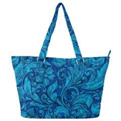 Blue Floral Pattern Texture, Floral Ornaments Texture Full Print Shoulder Bag by nateshop