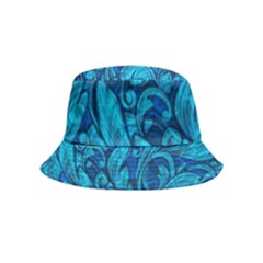 Blue Floral Pattern Texture, Floral Ornaments Texture Inside Out Bucket Hat (kids) by nateshop