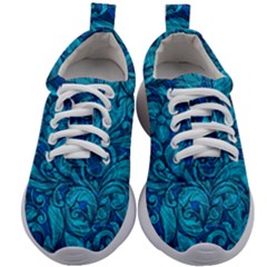 Blue Floral Pattern Texture, Floral Ornaments Texture Kids Athletic Shoes by nateshop