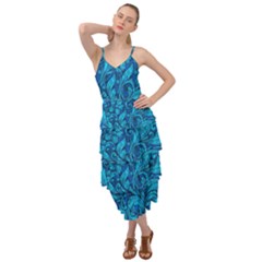 Blue Floral Pattern Texture, Floral Ornaments Texture Layered Bottom Dress by nateshop