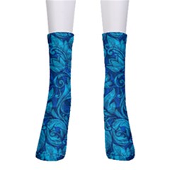 Blue Floral Pattern Texture, Floral Ornaments Texture Crew Socks by nateshop