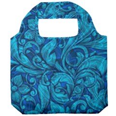 Blue Floral Pattern Texture, Floral Ornaments Texture Foldable Grocery Recycle Bag by nateshop