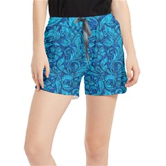 Blue Floral Pattern Texture, Floral Ornaments Texture Women s Runner Shorts by nateshop