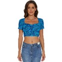 Blue Floral Pattern Texture, Floral Ornaments Texture Short Sleeve Square Neckline Crop Top  View1