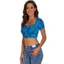 Blue Floral Pattern Texture, Floral Ornaments Texture Short Sleeve Square Neckline Crop Top  View2