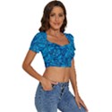 Blue Floral Pattern Texture, Floral Ornaments Texture Short Sleeve Square Neckline Crop Top  View3