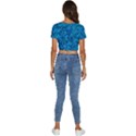 Blue Floral Pattern Texture, Floral Ornaments Texture Short Sleeve Square Neckline Crop Top  View4