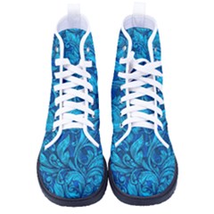 Blue Floral Pattern Texture, Floral Ornaments Texture Kid s High-top Canvas Sneakers by nateshop