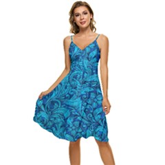 Blue Floral Pattern Texture, Floral Ornaments Texture Sleeveless Tie Front Chiffon Dress by nateshop