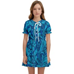 Blue Floral Pattern Texture, Floral Ornaments Texture Kids  Sweet Collar Dress by nateshop