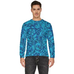 Blue Floral Pattern Texture, Floral Ornaments Texture Men s Fleece Sweatshirt by nateshop